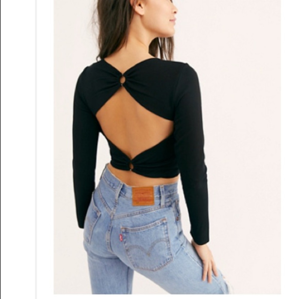 Free People Open Back Long Sleeve Crop Top